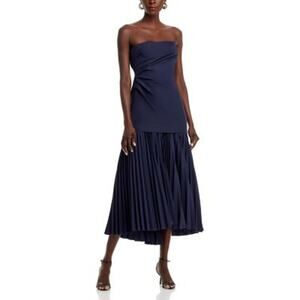 ALC Austin Strapless Accordion Pleat Maxi Dress Navy Size 10 NWT
